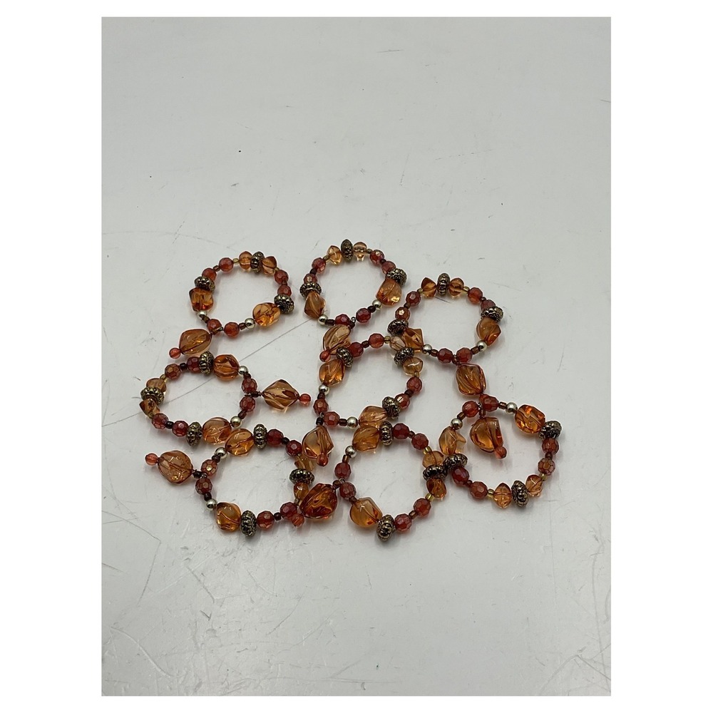 Unbranded Amber Beaded Napkin Rings Set of 8 Fall Thanksgiving Decor Bronze Tone